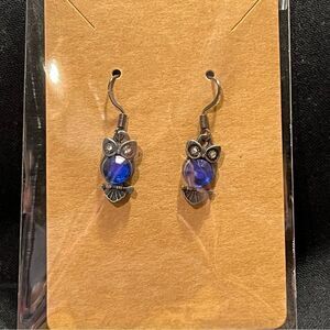 Owl Earrings with Purple Gem Bellies